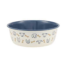 Top Paw? Novelty Dog Faces & Bones Stainless Steel Dog Bowl, 64 FL OZ, 8 IN X 8 IN X 3 IN