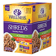 Wellness? Healthy Indulgence Adult Cat Wet Food - Grain Free, Shreds, Variety Pack, 8 CT, 24 Oz