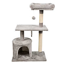 GOOPAWS Faux Fur Cat Tree Tower with Top Perch, 38 Inch