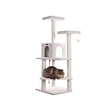 Armarkat 57-in Classic Faux Fleece Real Wood Cat Tree With Large Condo House, Ivory