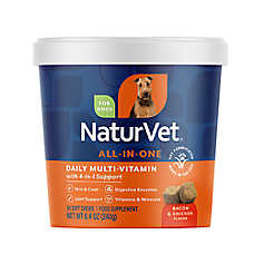 NaturVet All-in-One Dog Soft Chews Multivitamin Supplement, Probiotics, Bacon & Chicken, 60 Count