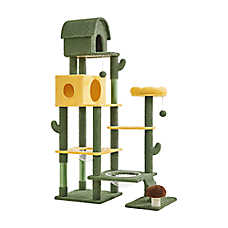 Yaheetech 68.5-in Oasis-Themed Cat Tree with 2 Condos and 3 Perches, Green/Yellow