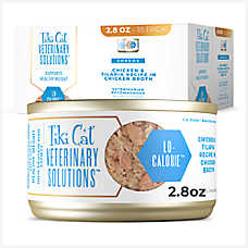 Tiki Cat Veterinary Solutions LO-Calorie Wet Cat Food - Chicken & Tilapia in Chicken Broth, Shreds