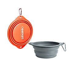 GOOPAWS 2 Pack Collapsible Silicone Dog Bowls, Non-Skid Travel Pet Bowls, Orange & Grey