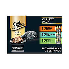 Sheba? Perfect Portions Adult Cat Wet Food - Cuts in Gravy, Chicken, Tuna & Turkey Variety Pack