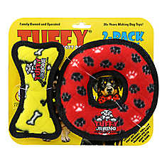 TUFFY Jr Bone & Ring Squeaky Plush Dog Toy 2-Pack