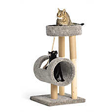 Whisker City? 37-in Faux Fur Cylinder Posh Pad 2-Level Cat Tree W/ Scratching Posts, Dangling Rope