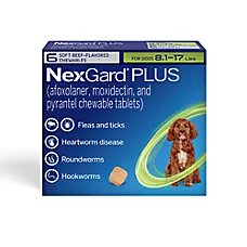NexGard Plus Chewable Tablets for Dogs 8.1-17 lbs (Green Box) - 1, 3, or 6 Tablets