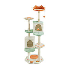 Yaheetech 58-in Cat Paw-Shaped Multi-Level Cat Tree with 2 Condos and 2 Perches, Beige