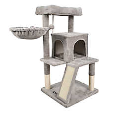 GOOPAWS Cat Tree Tower with Basket, Faux Fur Cat Furniture, 38 Inch