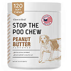Chew + Heal Dog Stop The Poo Chew, Coprophagia & Digestive Supplement, Peanut Butter Flavor, 120ct