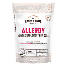 Rocco & Roxie Dog Allergy Health Supplement Soft Chew, Seasonal Allergy, Duck Flavor, 60 Count