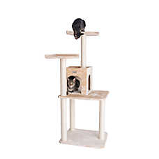 GleePet 57-inch Faux Fur Real Wood Cat Tree & Condo, Beige