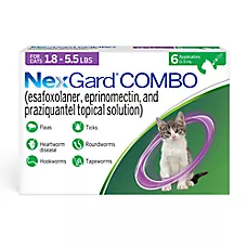 NexGard COMBO Topical Solution for Cats 1.8-5.5 lbs (Purple Box) - 1,3, or 6 Doses