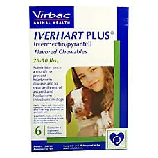 Iverhart Plus Flavored Chewables for Dogs 26-50 lbs (Green Box), 6 Month Supply