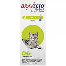 Bravecto Topical Solution for Cats, 2.6 - 6.2 lbs (Green), 1 Dose, 12 Week Supply