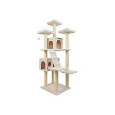 Armarkat 77-in Classic Faux Fleece Real Wood Cat Tree Large Cat Play Tower, Ivory