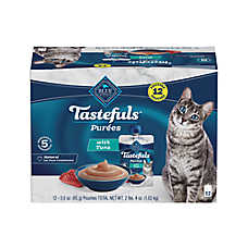Blue Buffalo Tastefuls Pur��es with Tuna Adult Cat Food Topper - Multipack, 12 Count, 3 oz