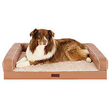 FurHaven Orthopedic Textured Plush & Coated Polyester Memory-Top Modern Sofa Pet Bed, Camel, Jumbo